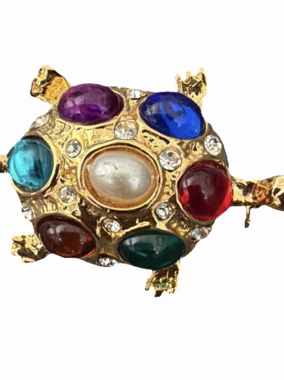 Stephanie Pearl Glass Fruit Salad Cabochons‎ Gold Tone Ruby Red Eyes Rhinestones